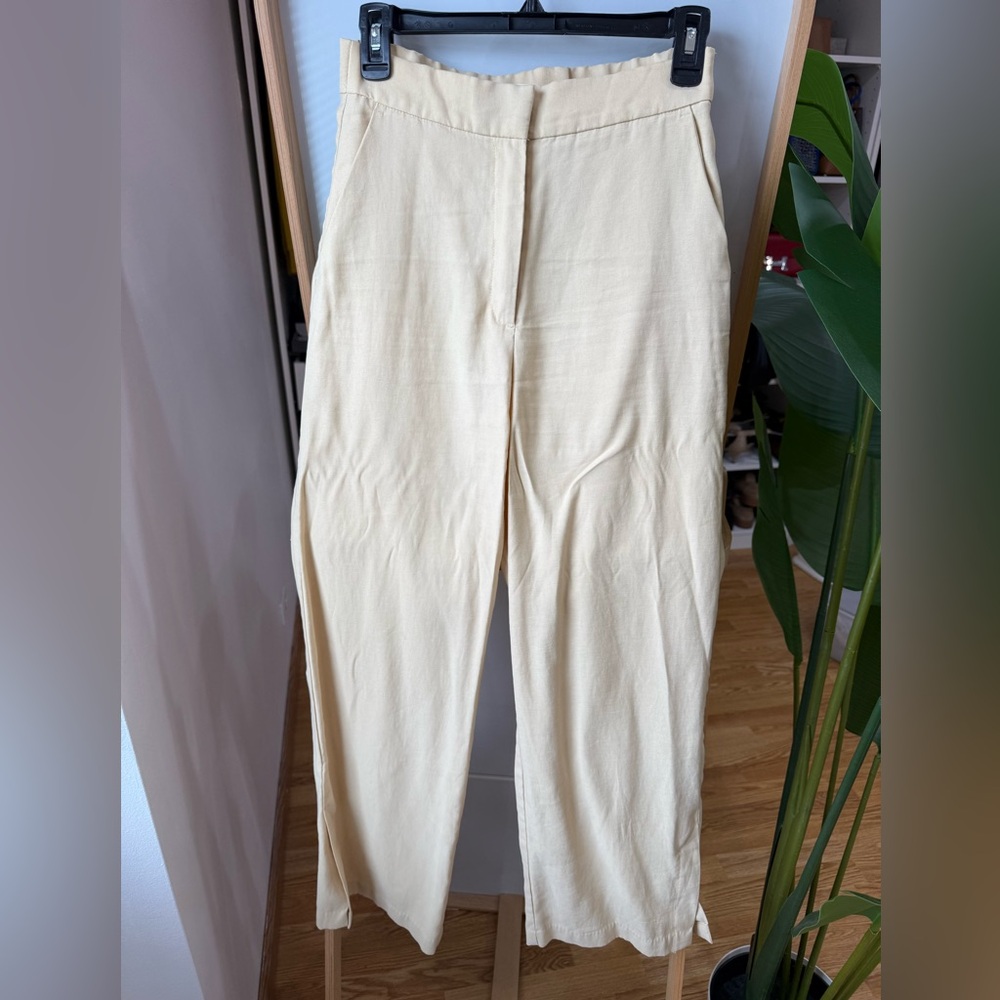 H&M Beige High-Waist Straight Pants